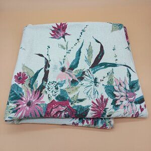 Vintage Barkcloth Style Floral Print Fabric Tablecloth Square 48" x 48"